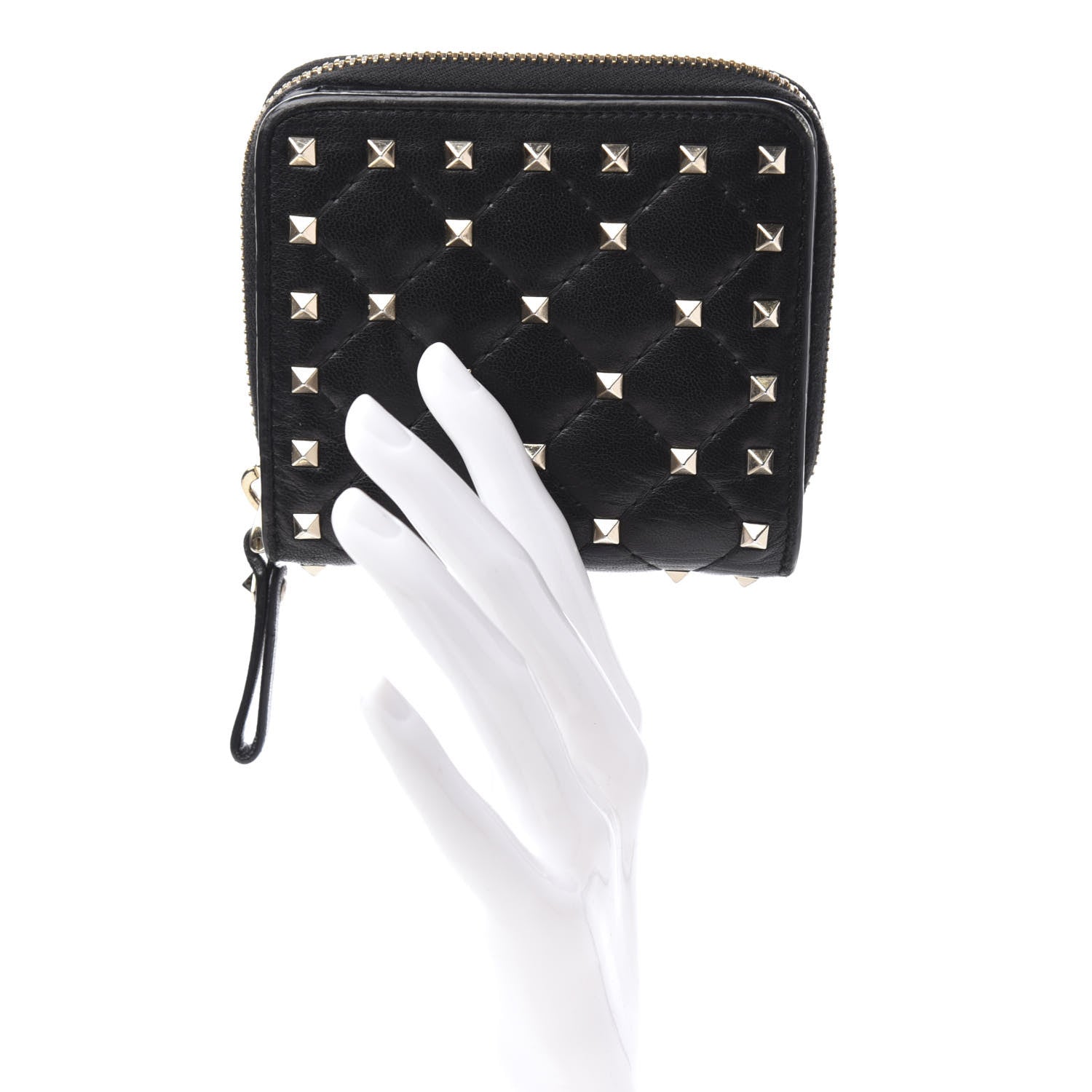 Valentino Garavani Nappa Rockstud Spike Compact Zip Around Wallet Black 2 of 7