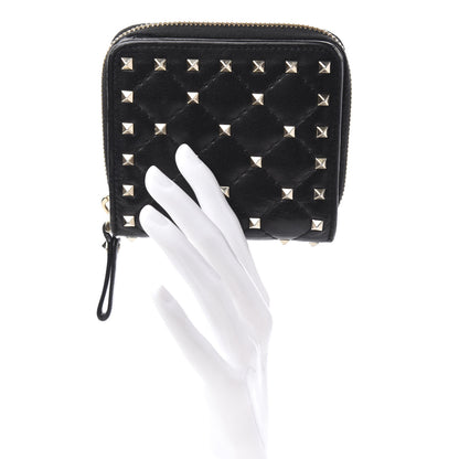 Valentino Garavani Nappa Rockstud Spike Compact Zip Around Wallet Black 2 of 7