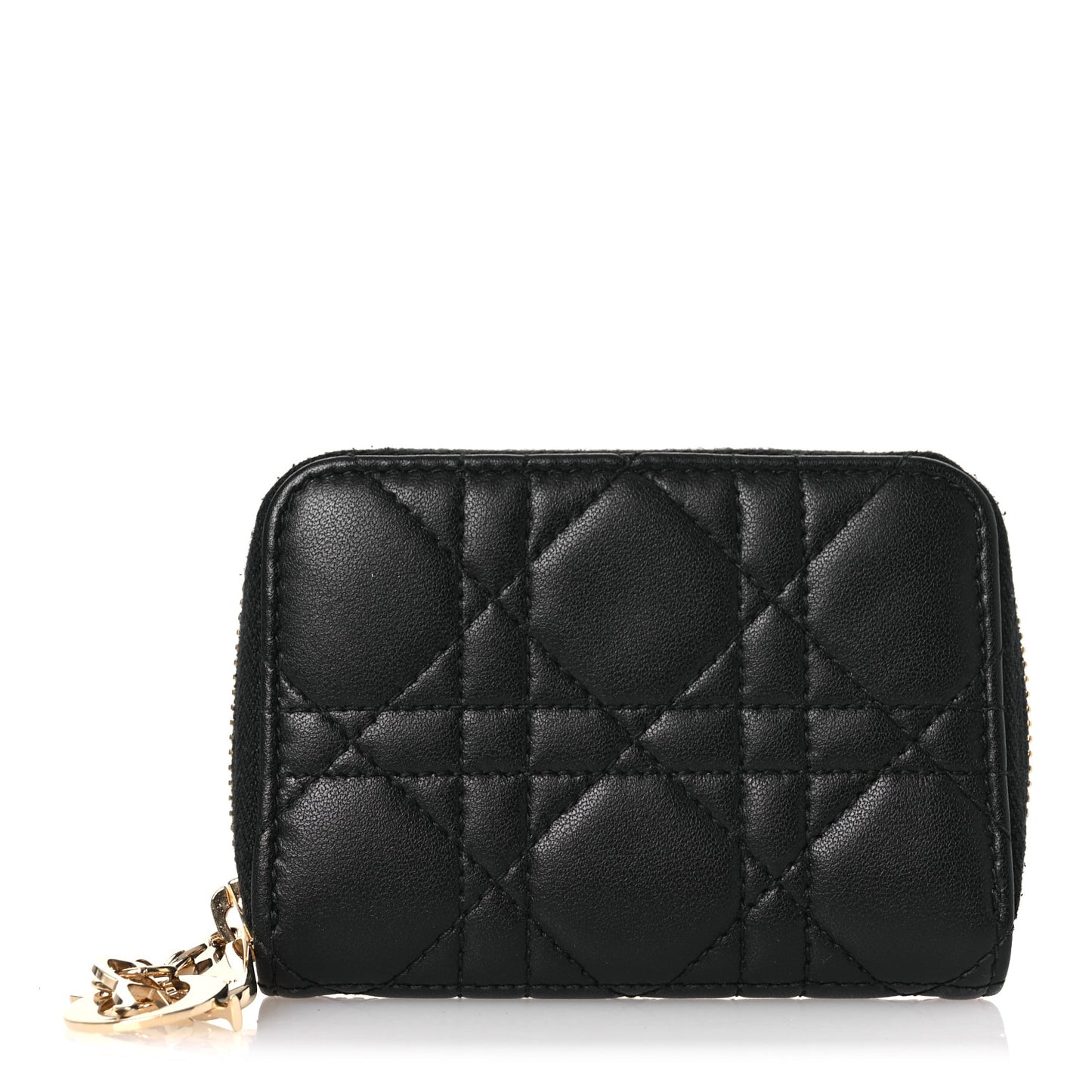 Lambskin Cannage Small Lady Dior Voyageur Coin Purse Black