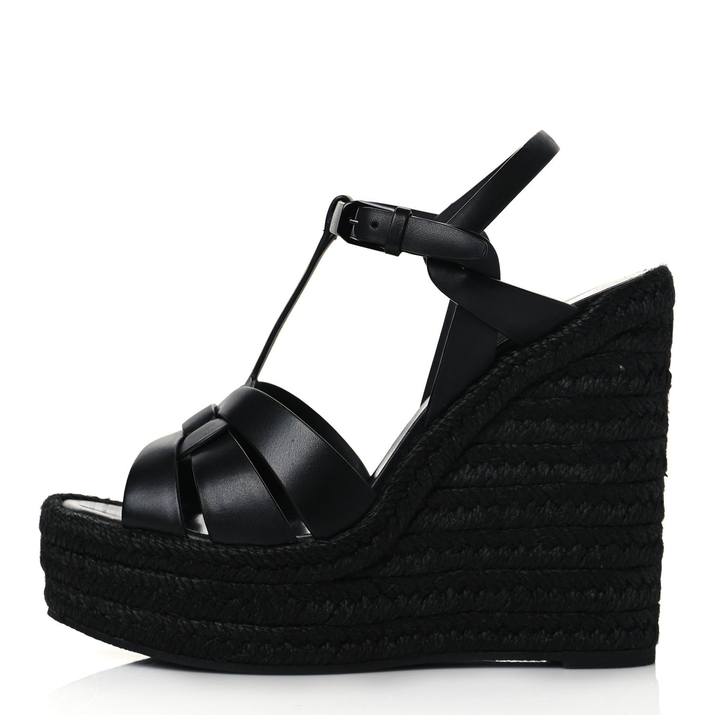Calfskin Tribute 95 Platform Espadrille Wedge Sandals 38.5 Black