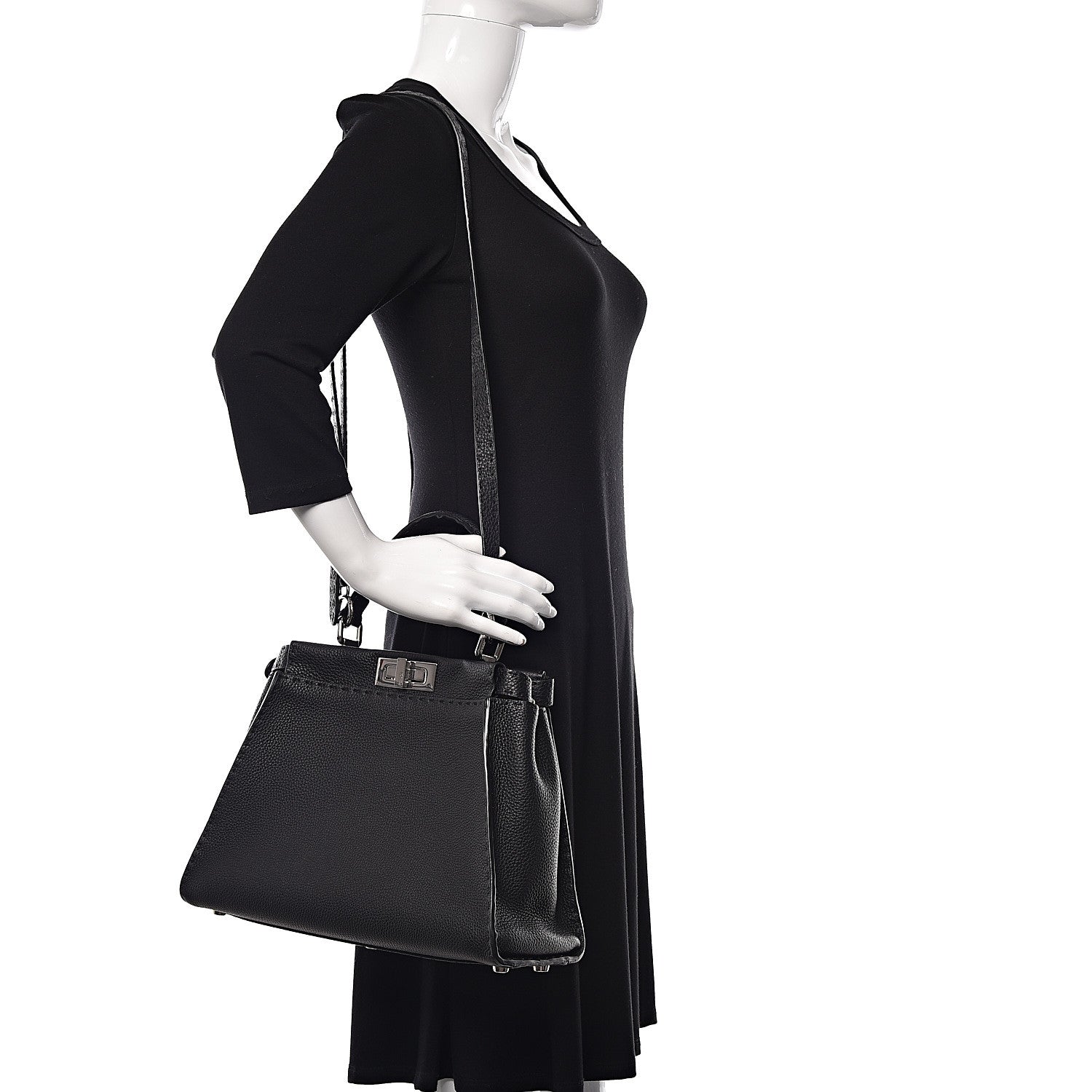 Fendi Cuoio Romano Selleria Bi-Color Medium Peekaboo Iconic Satchel Black Mou 2 of 11