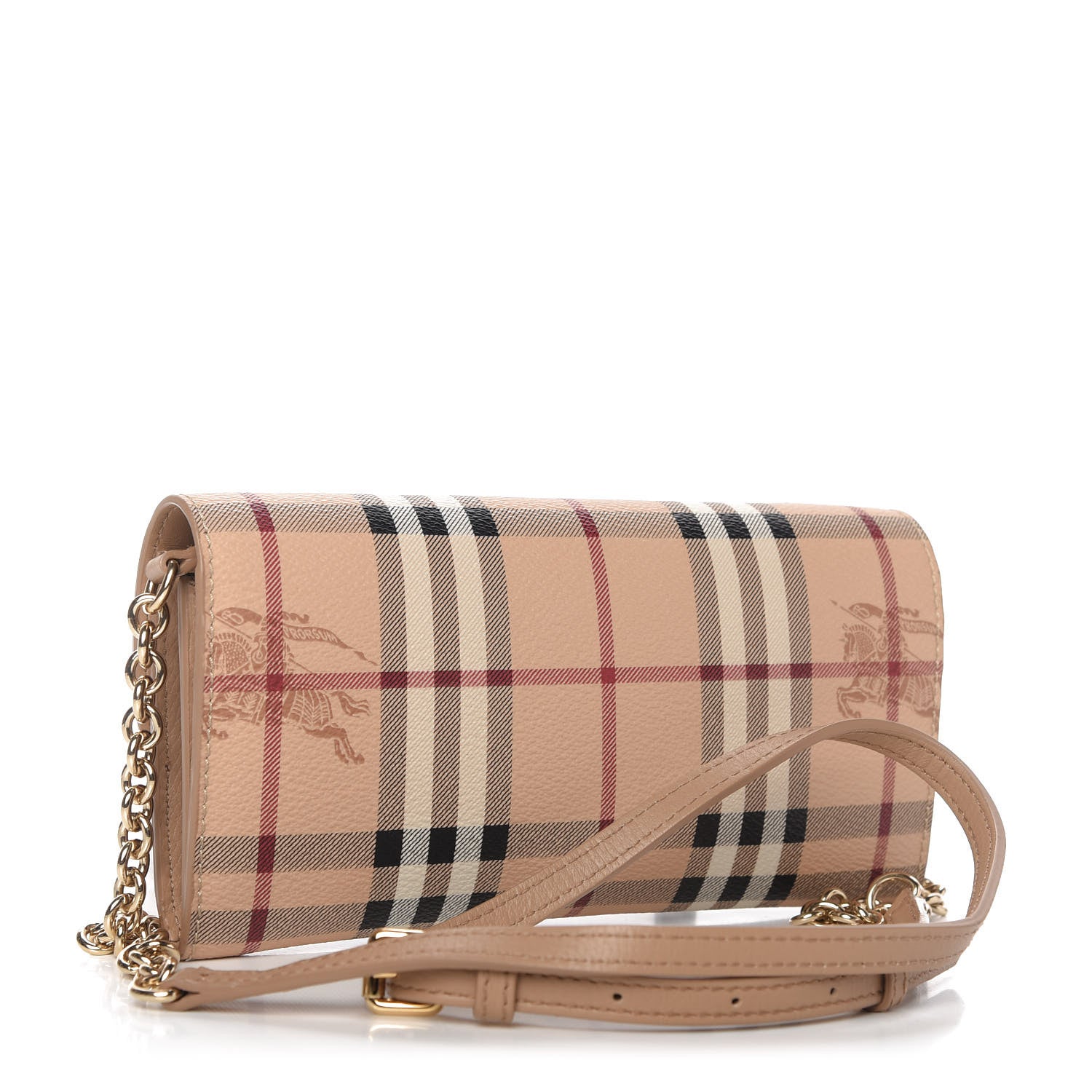 Burberry Haymarket Check Henley Wallet On Chain Mid Camel 3 of 10