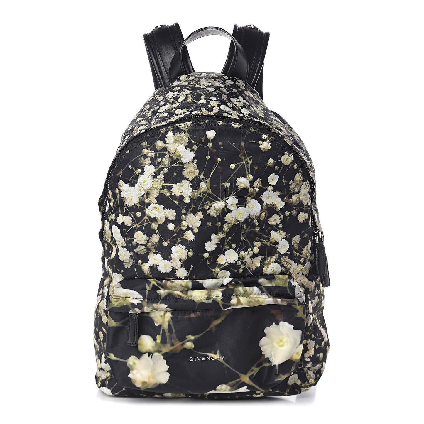 Nylon Calfskin Baby's Breath Print Backpack Black