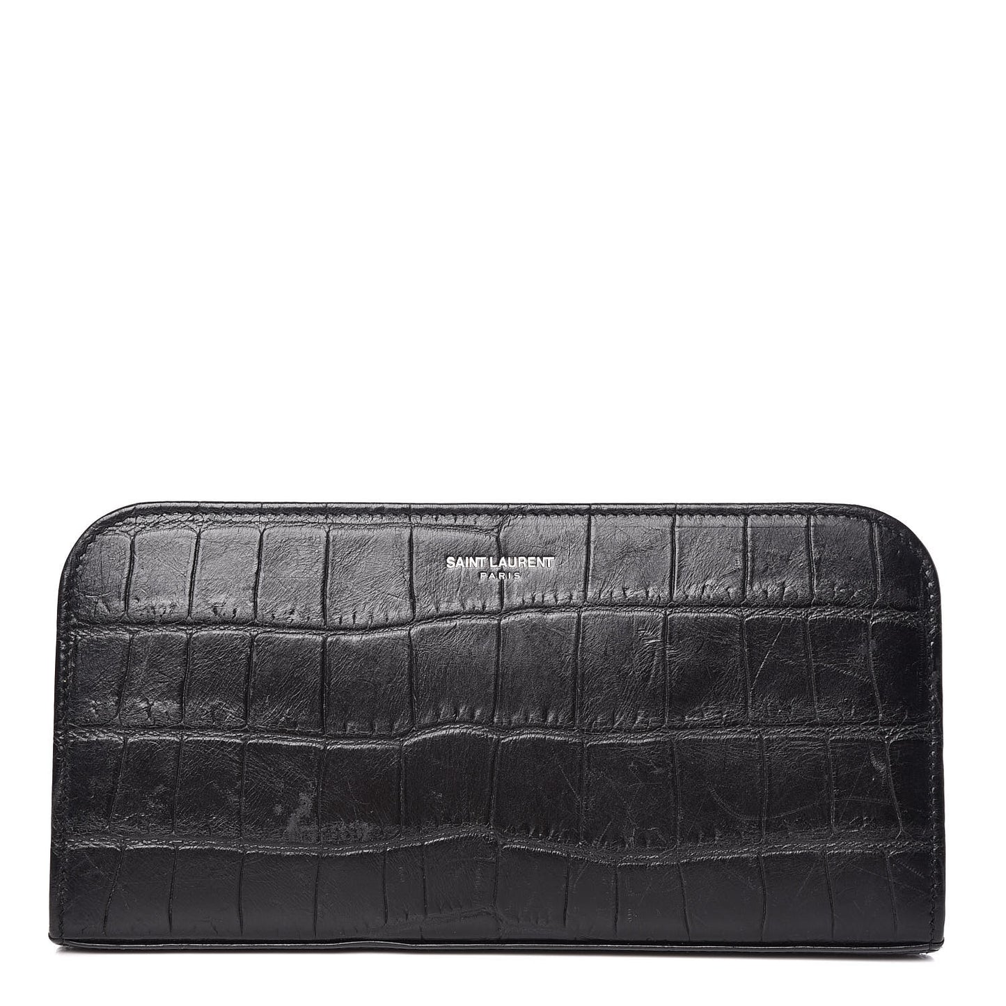 Calfskin Crocodile Embossed Classic Zip Around Continental Wallet Black