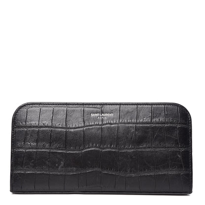 Saint Laurent Calfskin Crocodile Embossed Classic Zip Around Continental Wallet Black 1 of 8