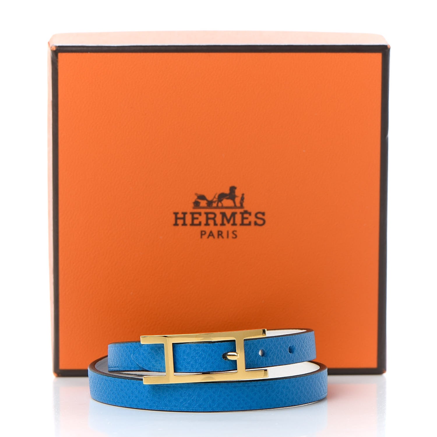 Hermes Epsom Behapi Double Tour Bracelet Bleu Zanzibar White 5 of 5