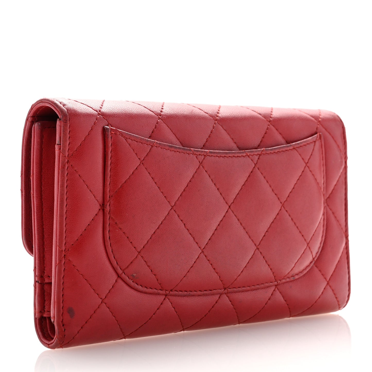Lambskin Quilted Large Flap Wallet Red