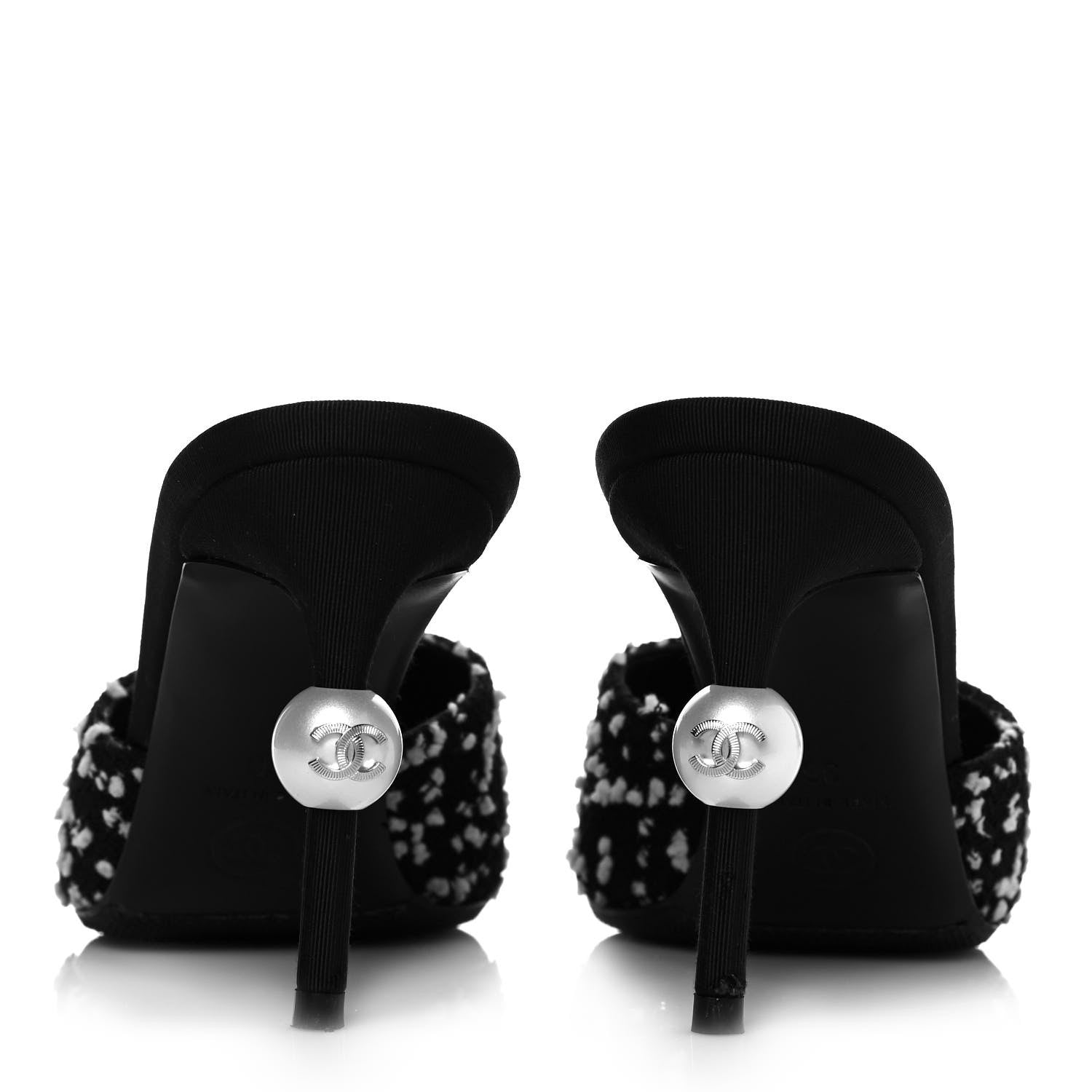 Chanel Tweed Pearl Mules 36 Black White 881117 – FASHIONPHILE