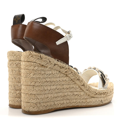 Louis Vuitton Calfskin Spring Hill Espadrille Wedge Sandals 39.5 White Brown 5 of 8