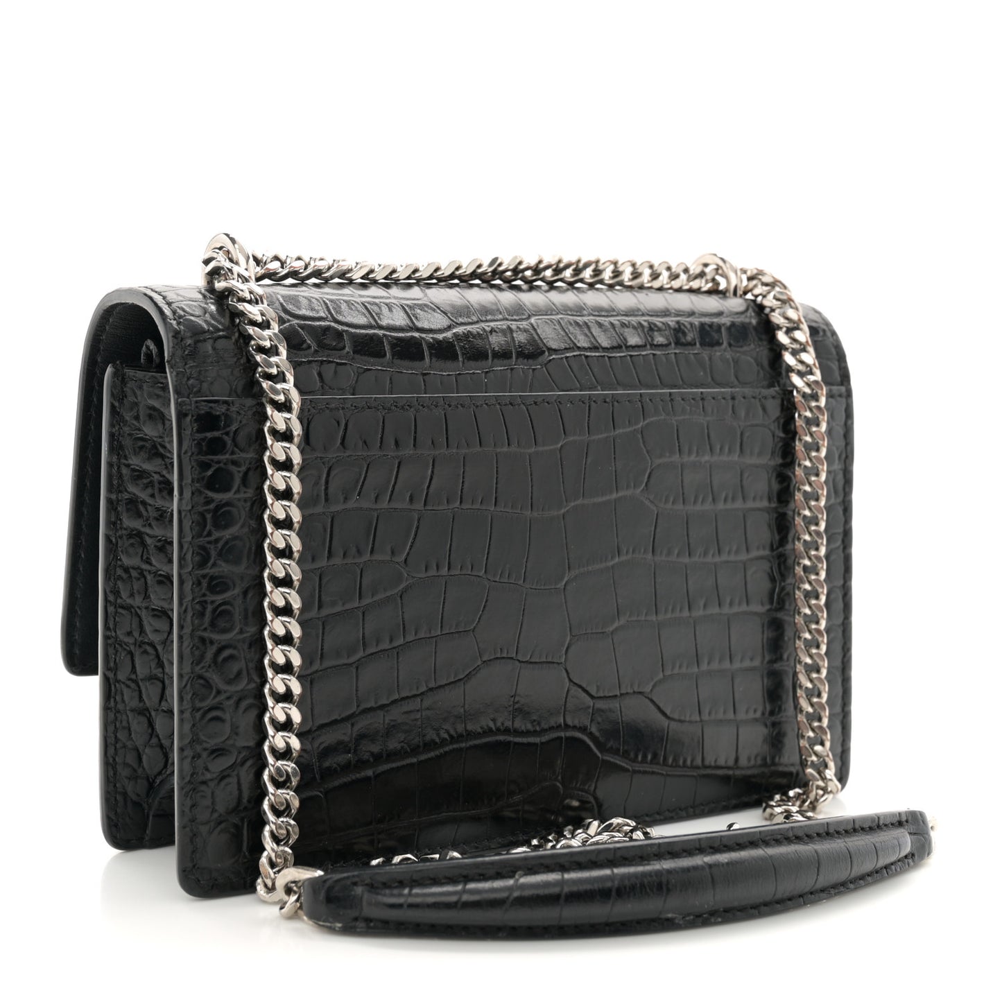 Calfskin Crocodile Embossed Monogram Sunset Chain Wallet Black