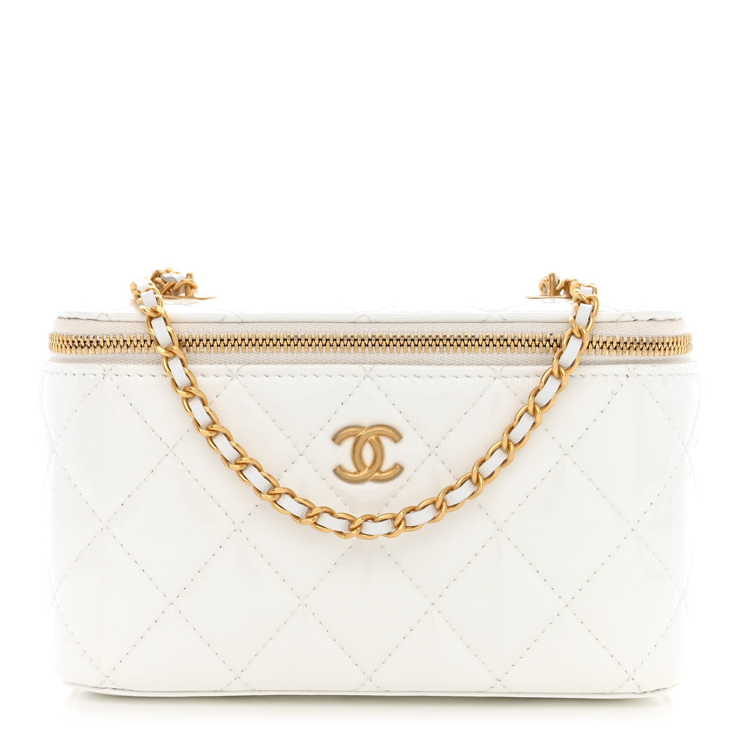 Chanel Patent Enamel Quilted Small Coco Hearts Vanity Case With Chain White 1 of 11