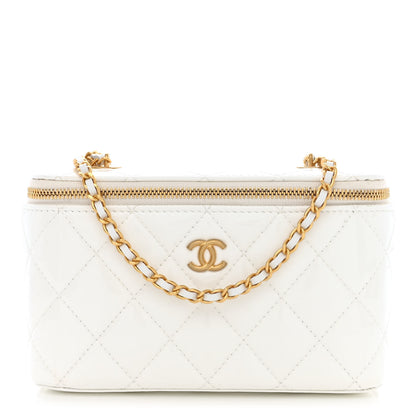 Chanel Patent Enamel Quilted Small Coco Hearts Vanity Case With Chain White 1 of 11