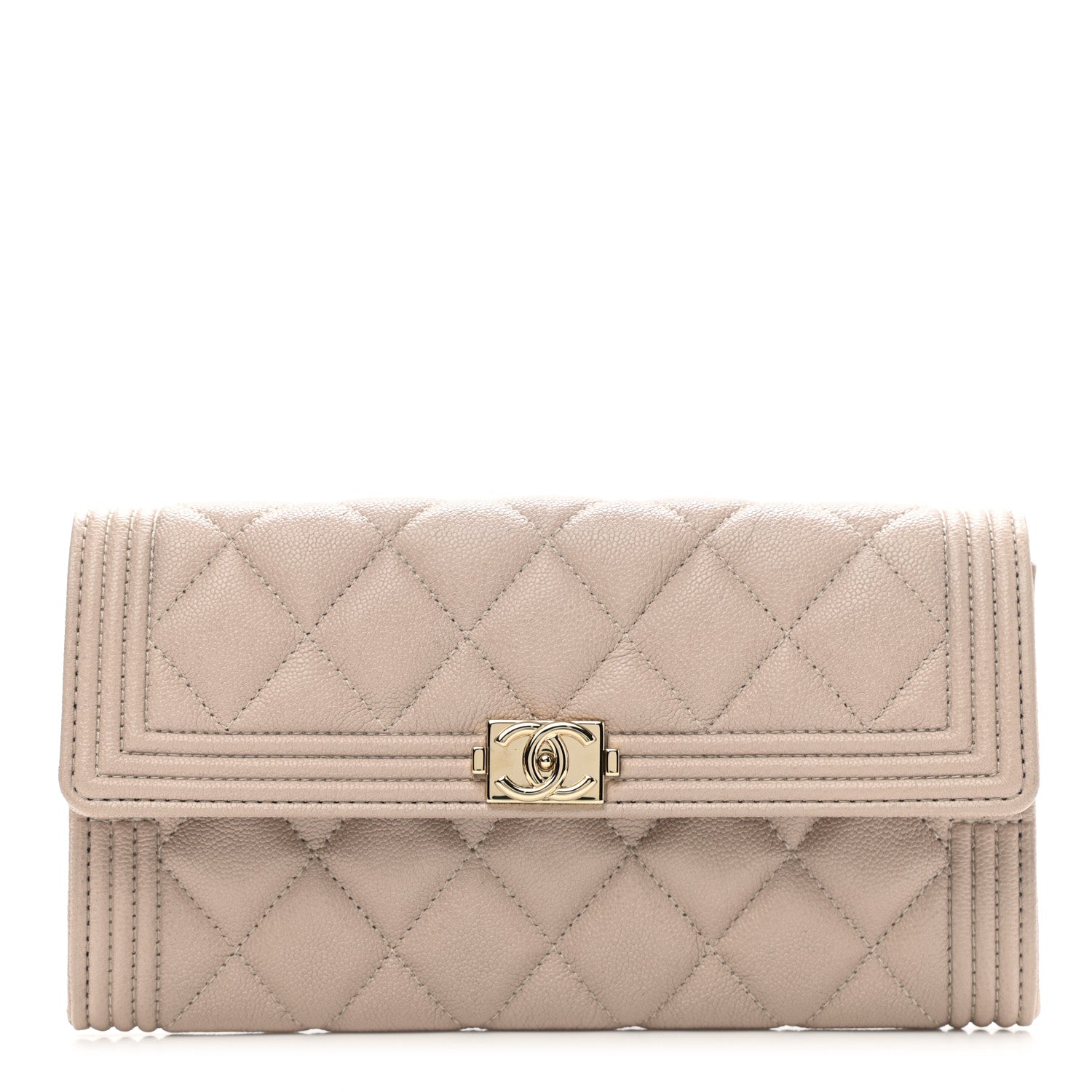 Chanel Caviar Quilted Large Boy Gusset Flap Wallet Beige 1 of 10
