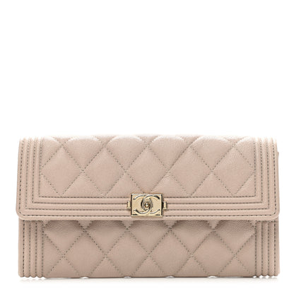 Chanel Caviar Quilted Large Boy Gusset Flap Wallet Beige 1 of 10