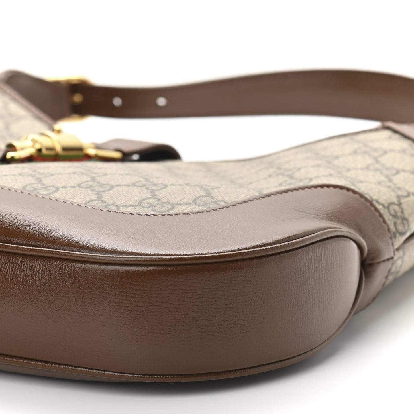 GG Supreme Monogram Azalea Calfskin Web Medium Jackie 1961 Hobo Beige Ebony Brown Sugar