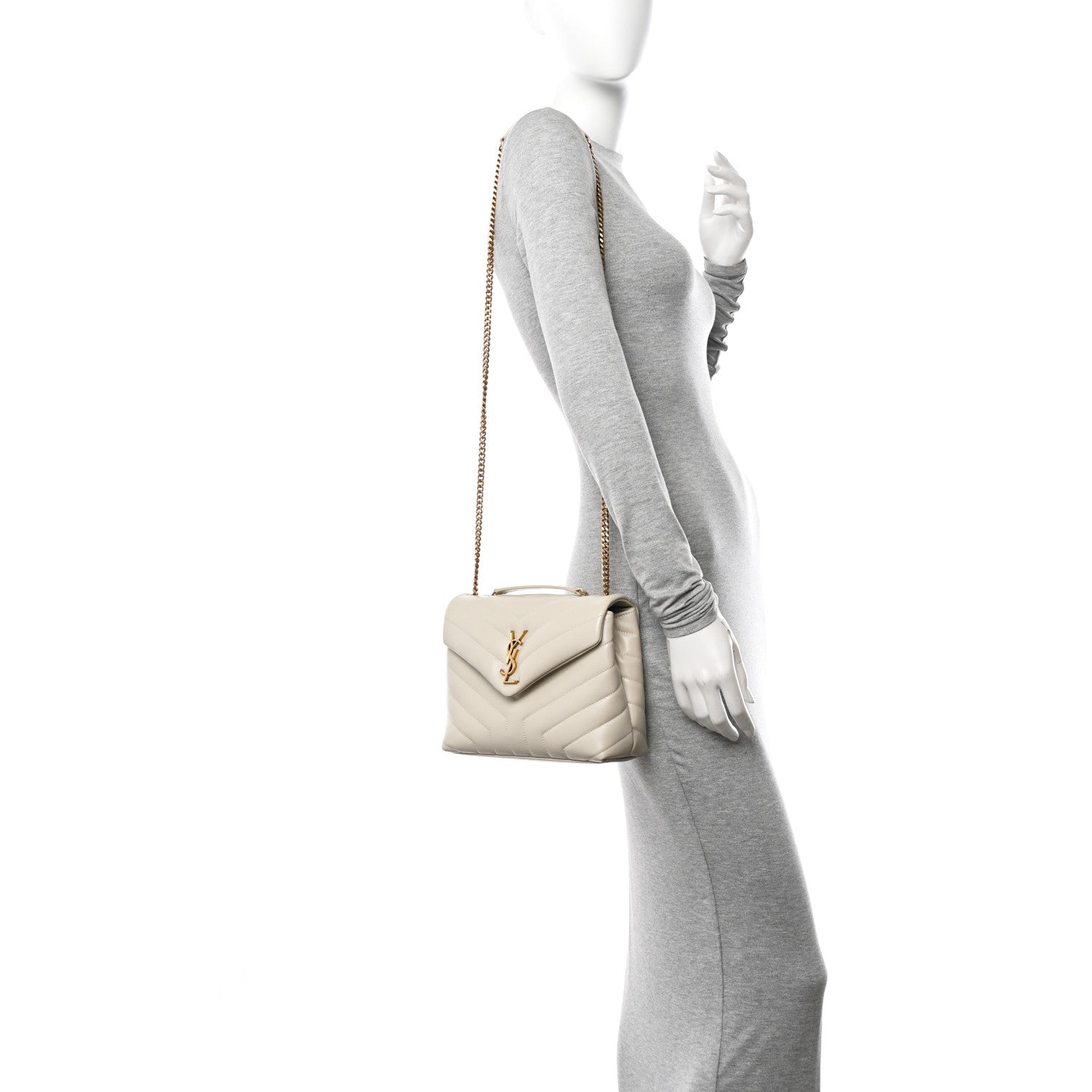 Saint Laurent Calfskin Y Quilted Monogram Small Loulou Chain Satchel Crema Soft 2 of 11