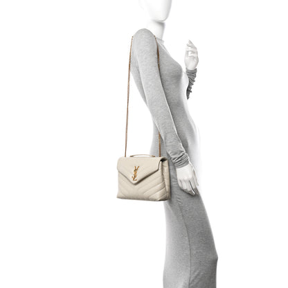 Saint Laurent Calfskin Y Quilted Monogram Small Loulou Chain Satchel Crema Soft 2 of 11