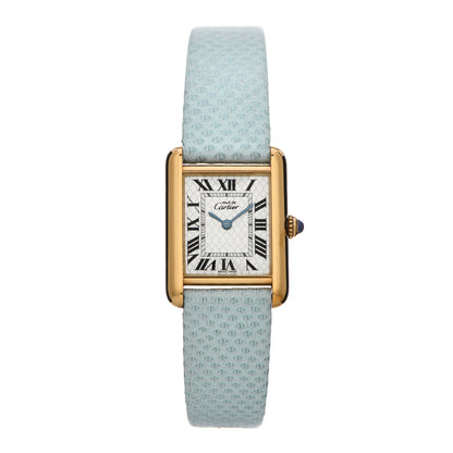 Cartier Sterling Silver Vermeil Lizard 23mm Must de Cartier Tank Quartz Watch Blue 1 of 4