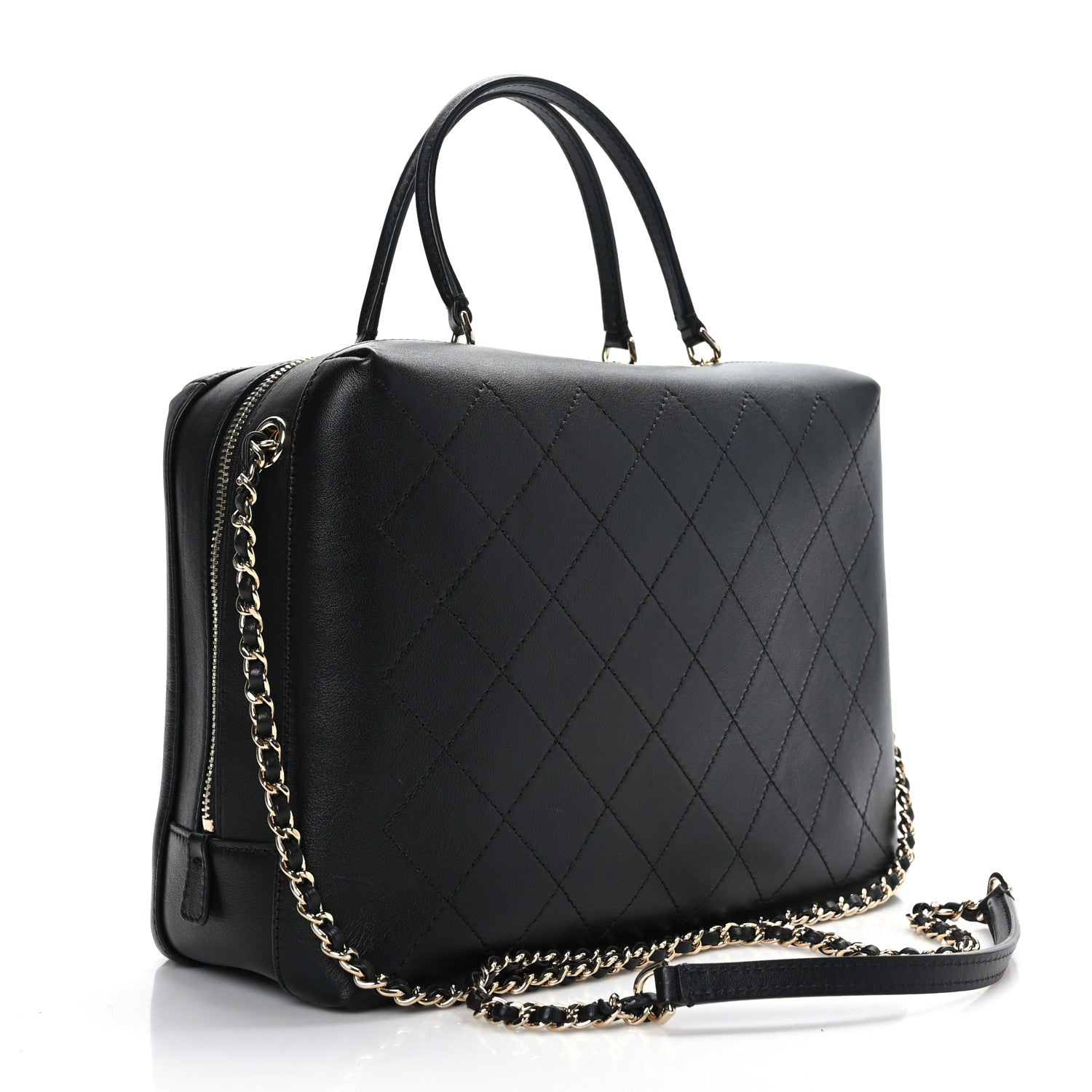 Chanel Calfskin Stitched Sleek Box Top Handle Vanity Bag Black 3 of 9