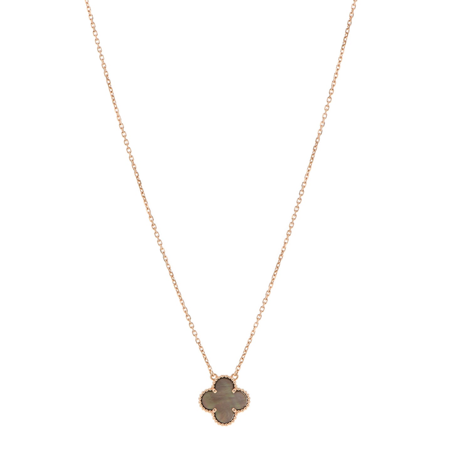 18K Rose Gold Gray Mother of Pearl Vintage Alhambra Pendant Necklace