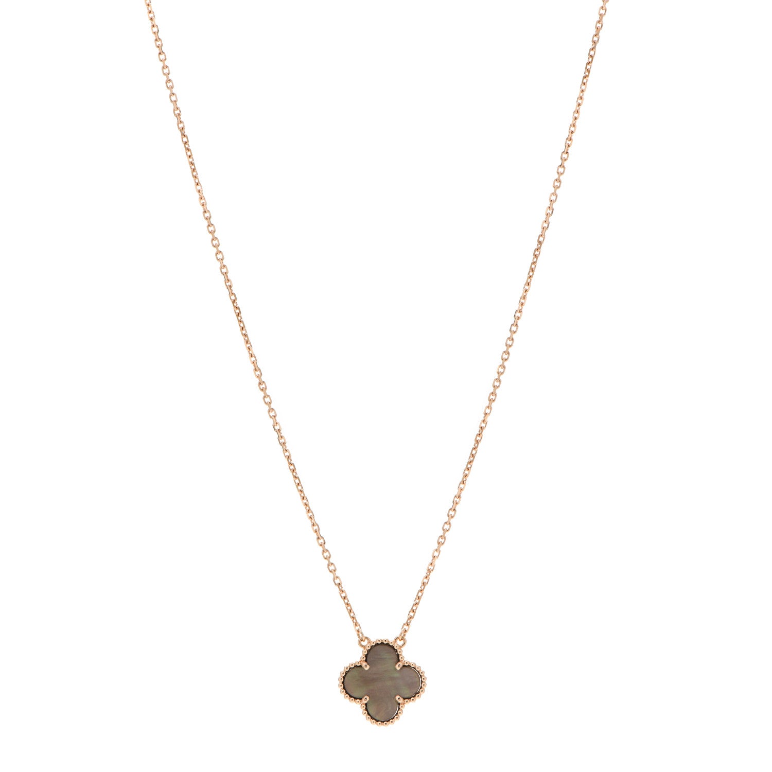 Van Cleef & Arpels 18K Rose Gold Gray Mother of Pearl Vintage Alhambra Pendant Necklace 1 of 6
