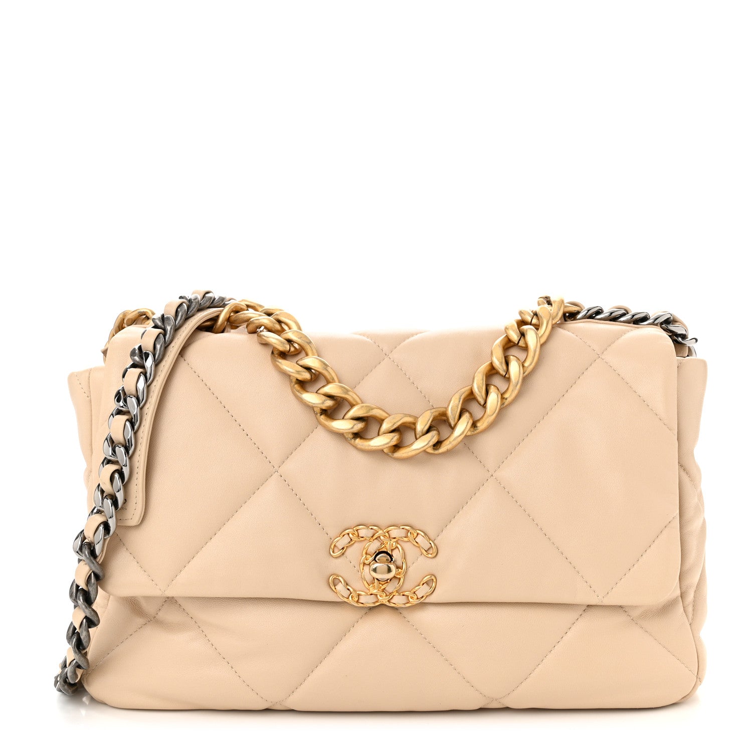 Chanel Lambskin Quilted Large Chanel 19 Flap Beige 1 of 10
