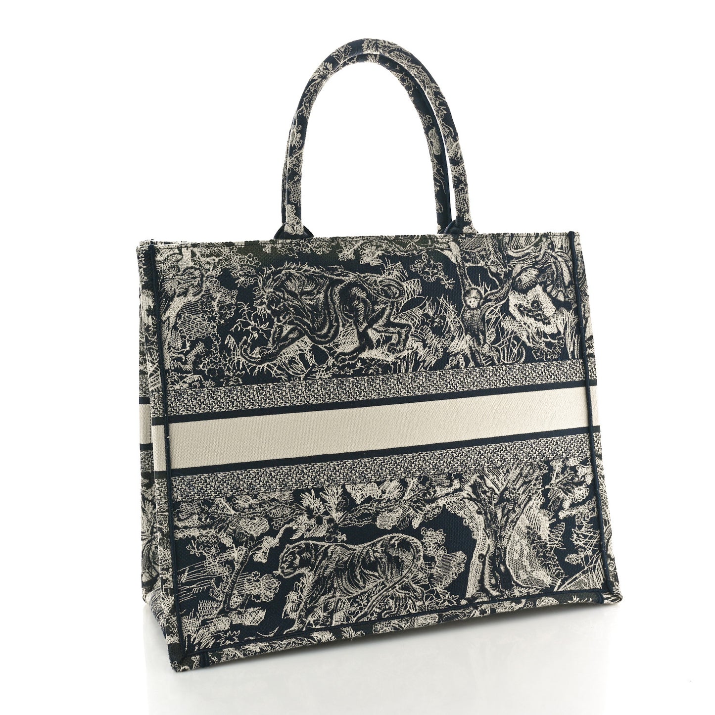 Canvas Embroidered Large Dioriviera Toile De Jouy Reverse Book Tote Blue