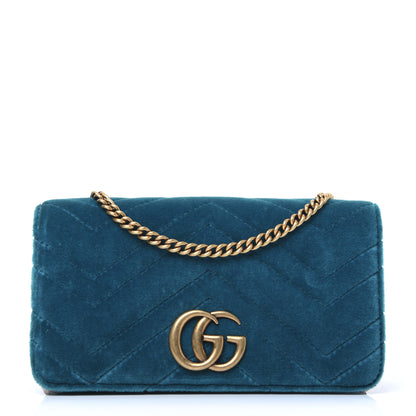 Gucci Velvet Matelasse GG Marmont Mini Bag Pavone Cyan 1 of 10