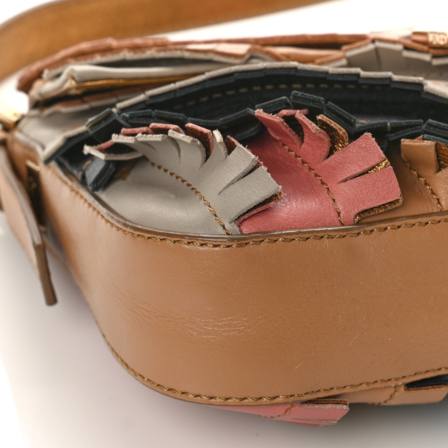 Calfskin Fringe Embellished Baguette Multicolor