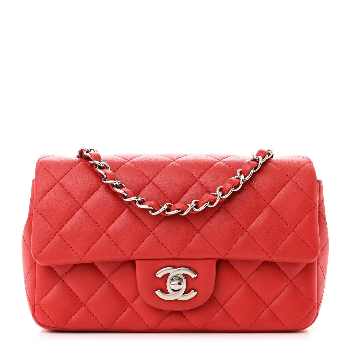 Lambskin Quilted Mini Rectangular Flap Red