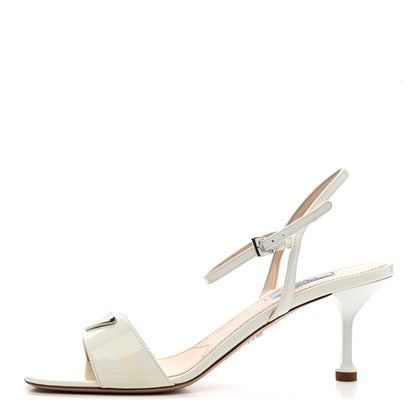 Prada Vernice Metal Triangle Logo Open Toe 65mm Sandals 39.5 Bianco 1 of 9