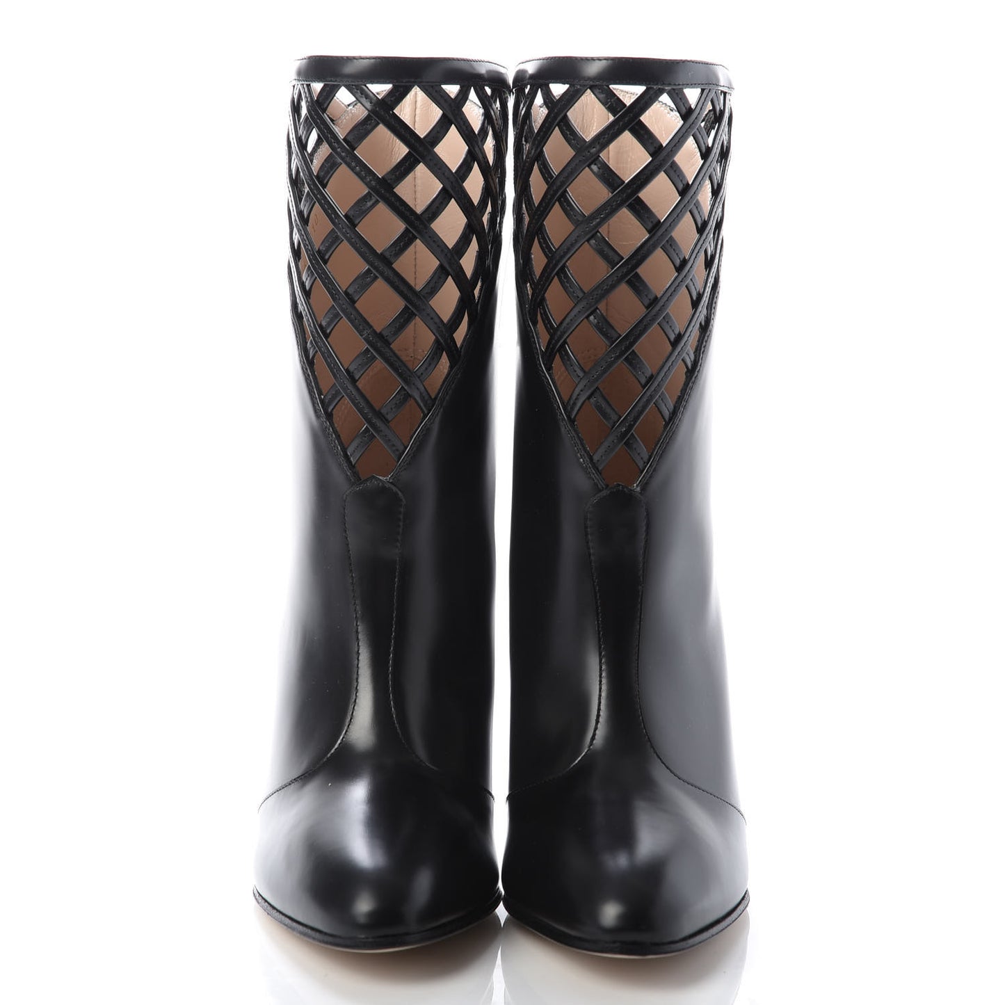 Plume Calfskin Damir Lattice Cutout Boots 36 Black