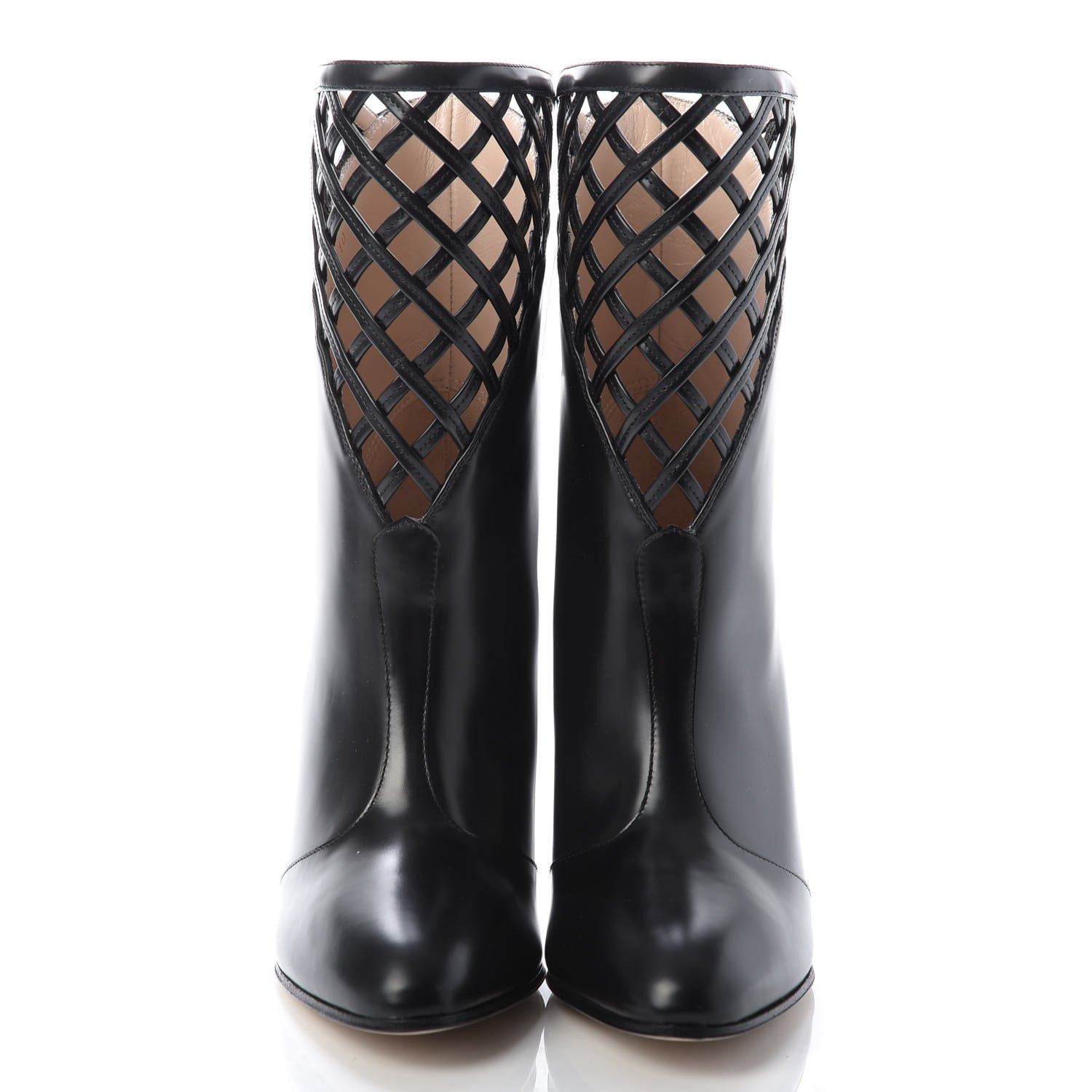 Gucci Plume Calfskin Damir Lattice Cutout Boots 36 Black 2 of 10