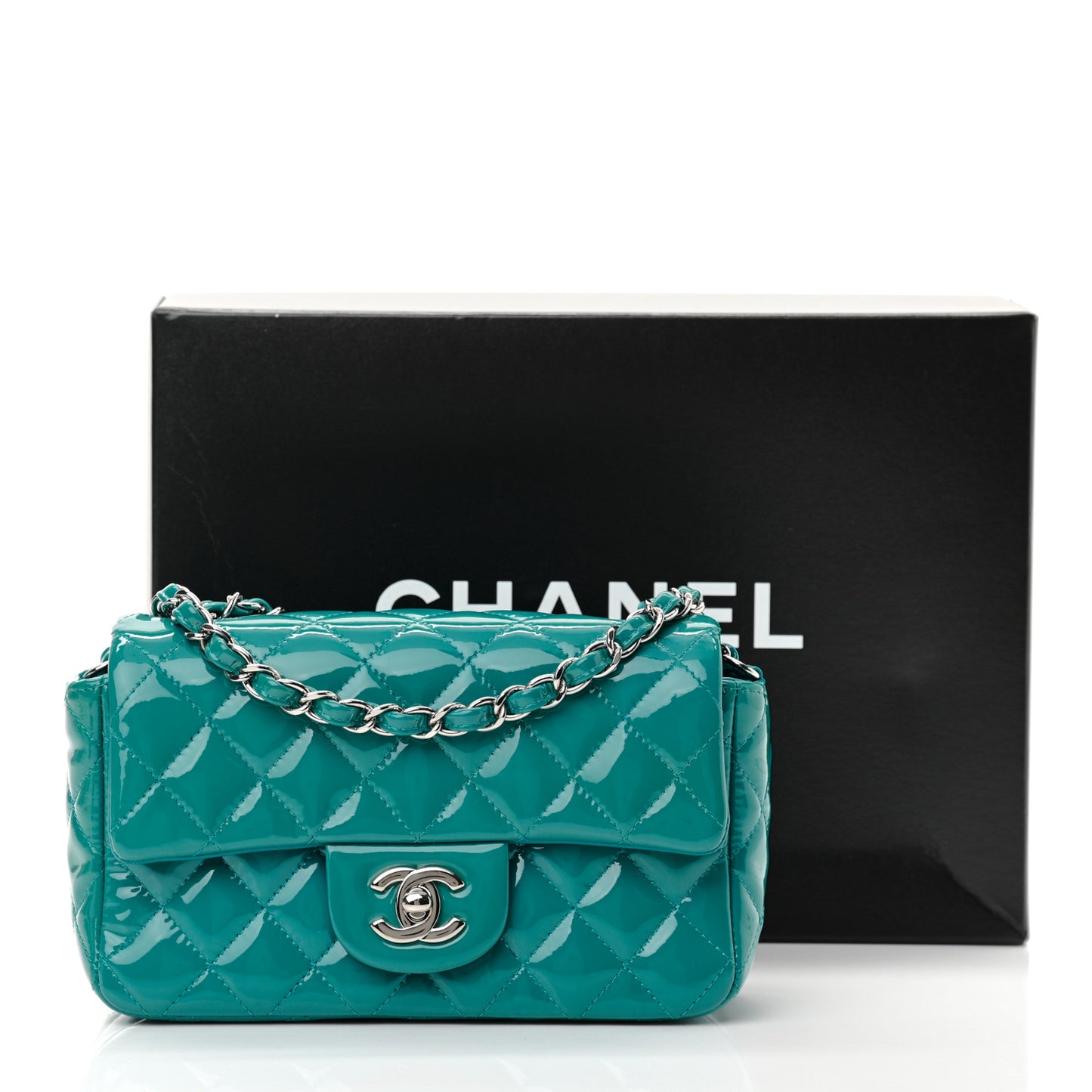 Patent Quilted Mini Rectangular Flap Turquoise