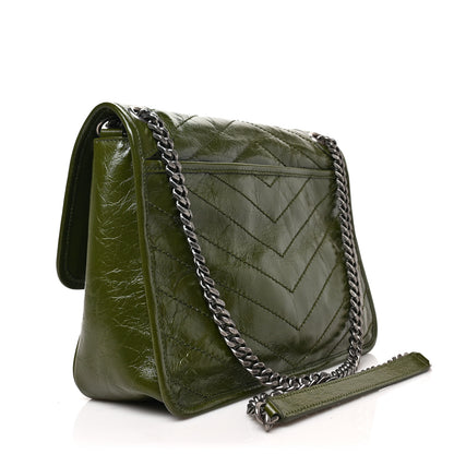 Saint Laurent Crinkled Calfskin Matelasse Monogram Medium Niki Chain Satchel Dark Pine 3 of 8