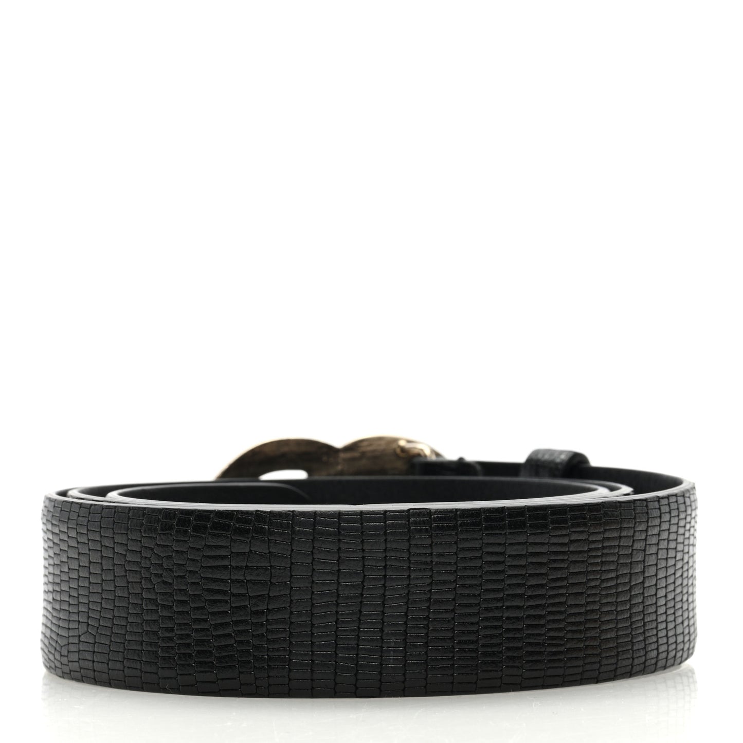 Lizard Embossed Calfskin Gripoix Poured Glass Along The Nile CC Belt 80 32 Black Gold Orange