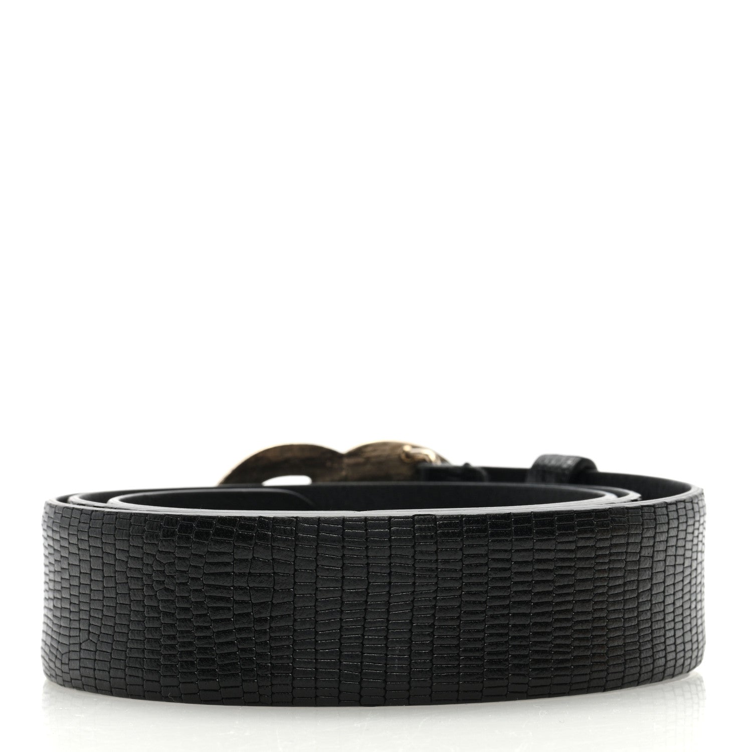 Chanel Lizard Embossed Calfskin Gripoix Poured Glass Along The Nile CC Belt 80 32 Black Gold Orange 2 of 4