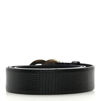 Chanel Lizard Embossed Calfskin Gripoix Poured Glass Along The Nile CC Belt 80 32 Black Gold Orange 2 of 4