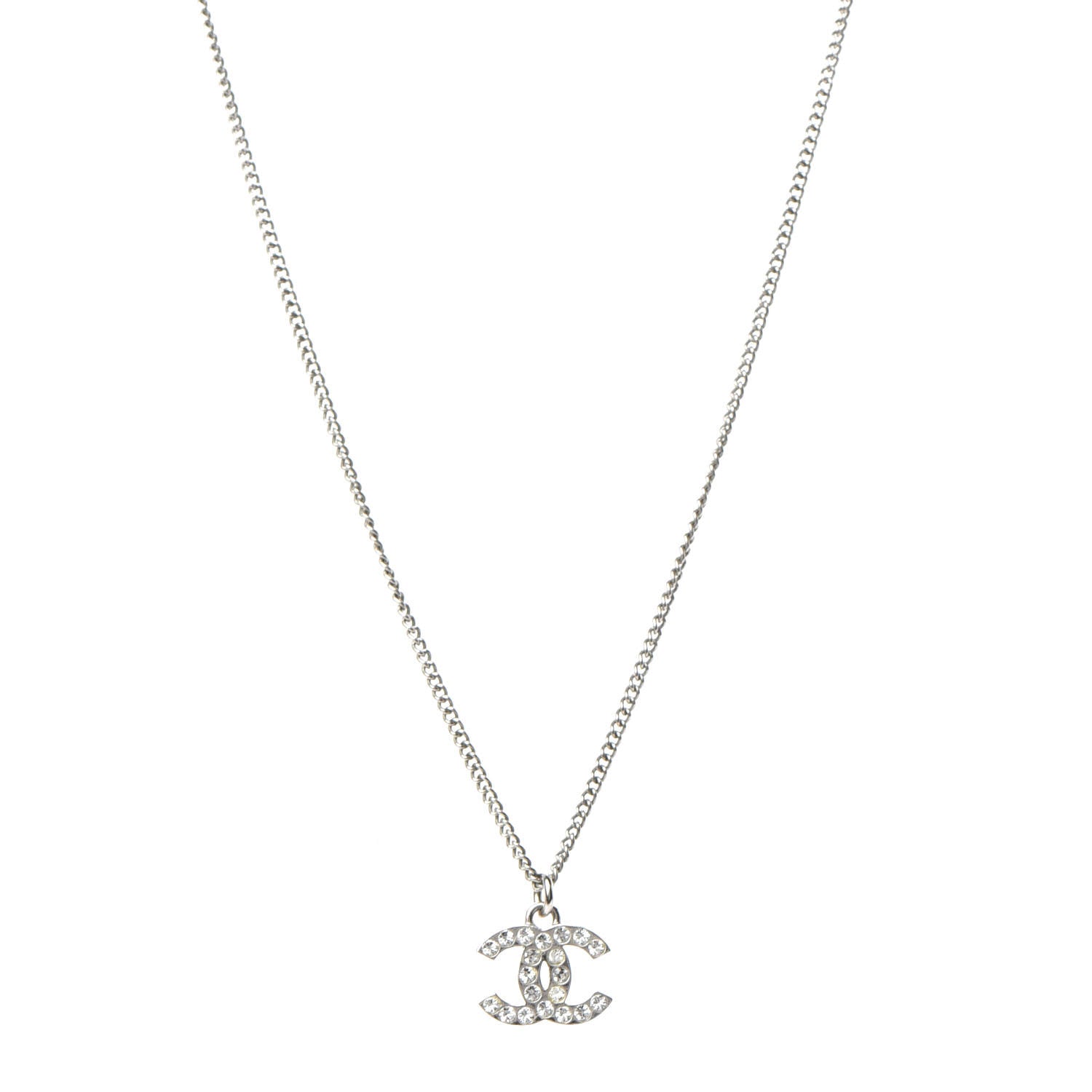 Chanel Crystal Timeless CC Necklace Silver 1 of 6