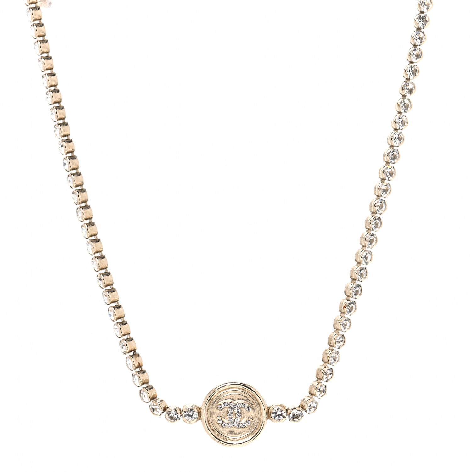 Chanel Crystal CC Chain Short Necklace Gold 1 of 4