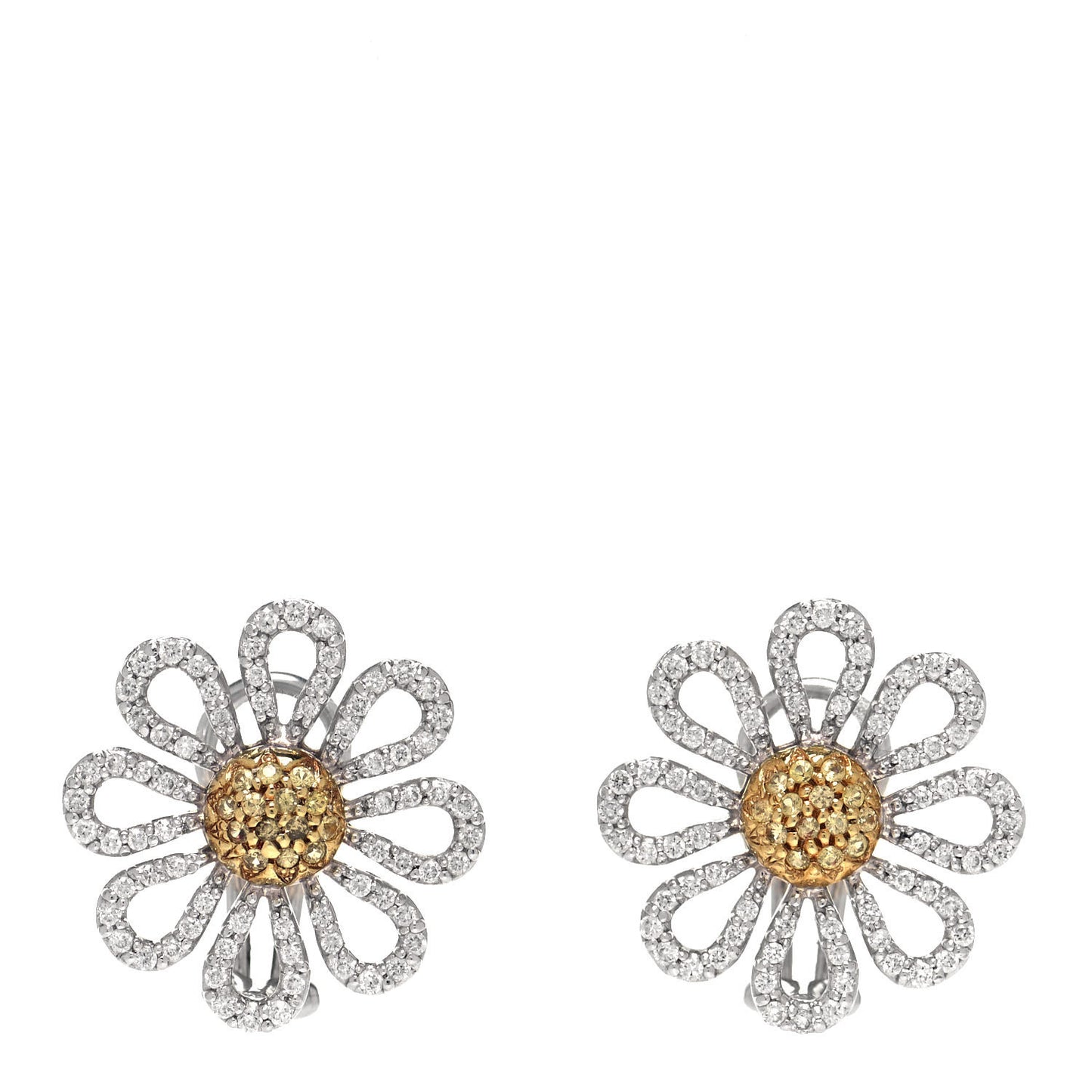 18K White Yellow Gold Yellow Diamond Daisy Earrings