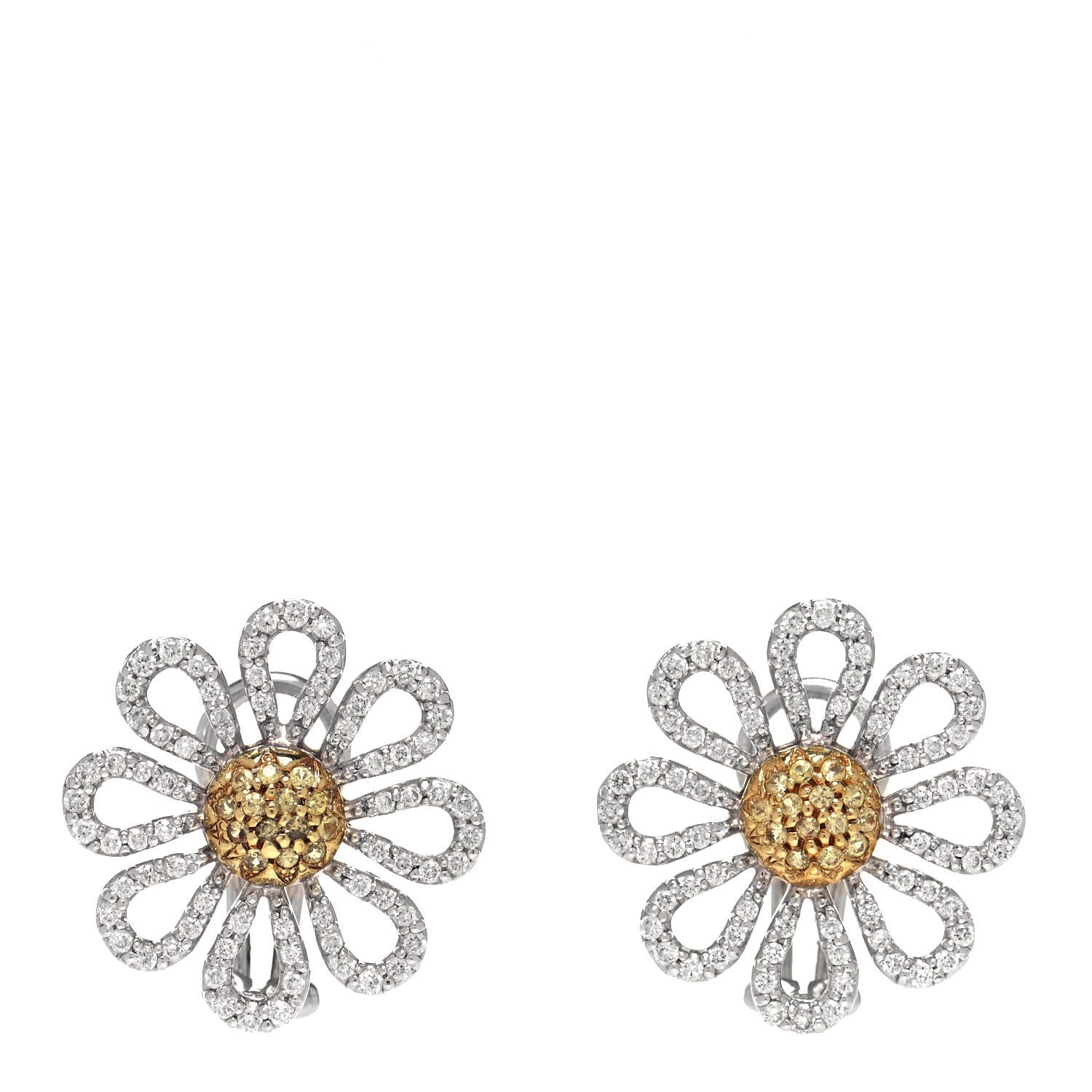 Roberto Coin 18K White Yellow Gold Yellow Diamond Daisy Earrings 1 of 4