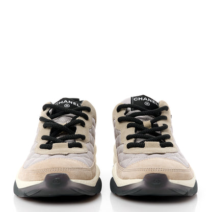Chanel Mesh Suede Calfskin CC Sneakers 40 Light Beige Purple Beige 2 of 10
