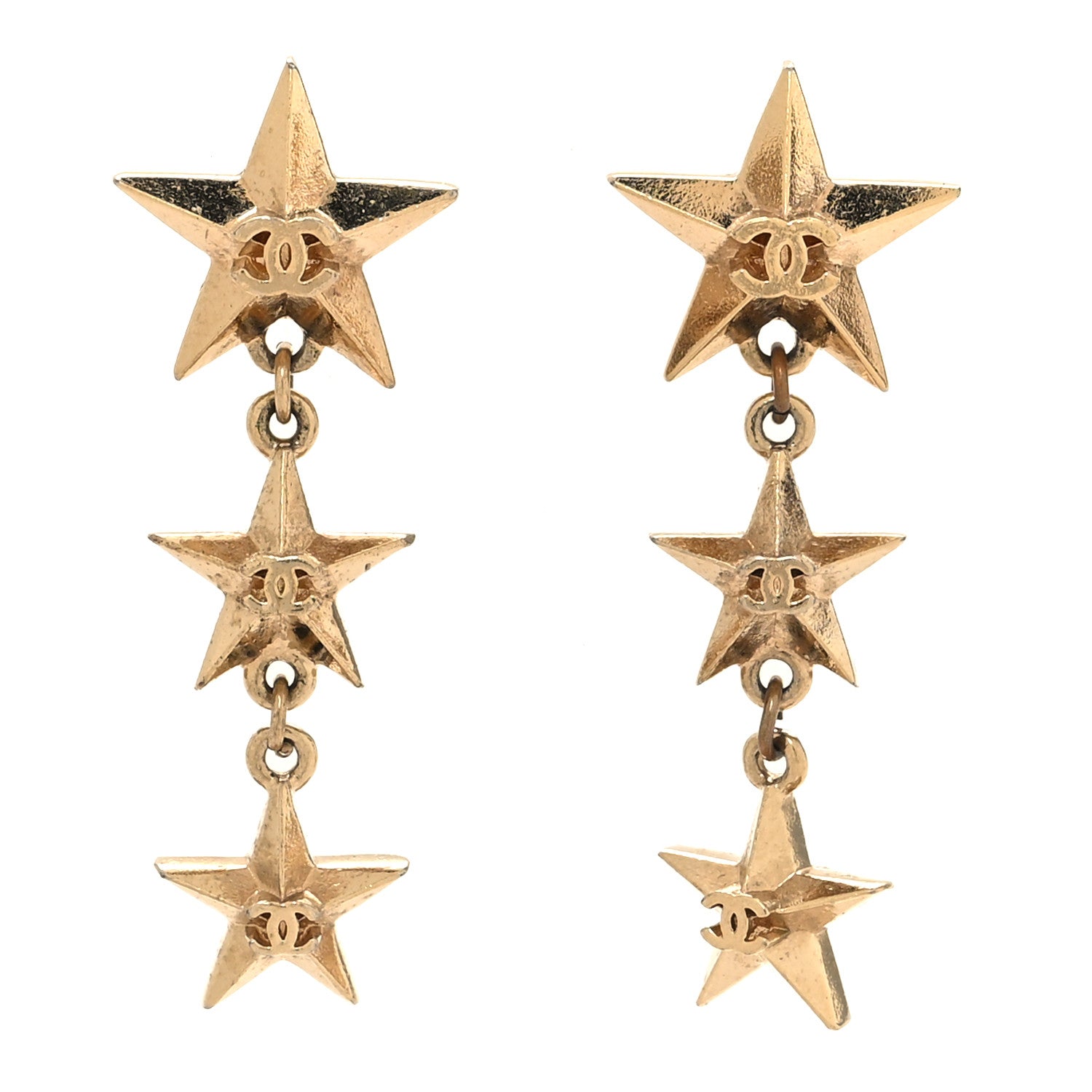 Chanel Metal CC Triple Star Drop Earrings Gold 1 of 5