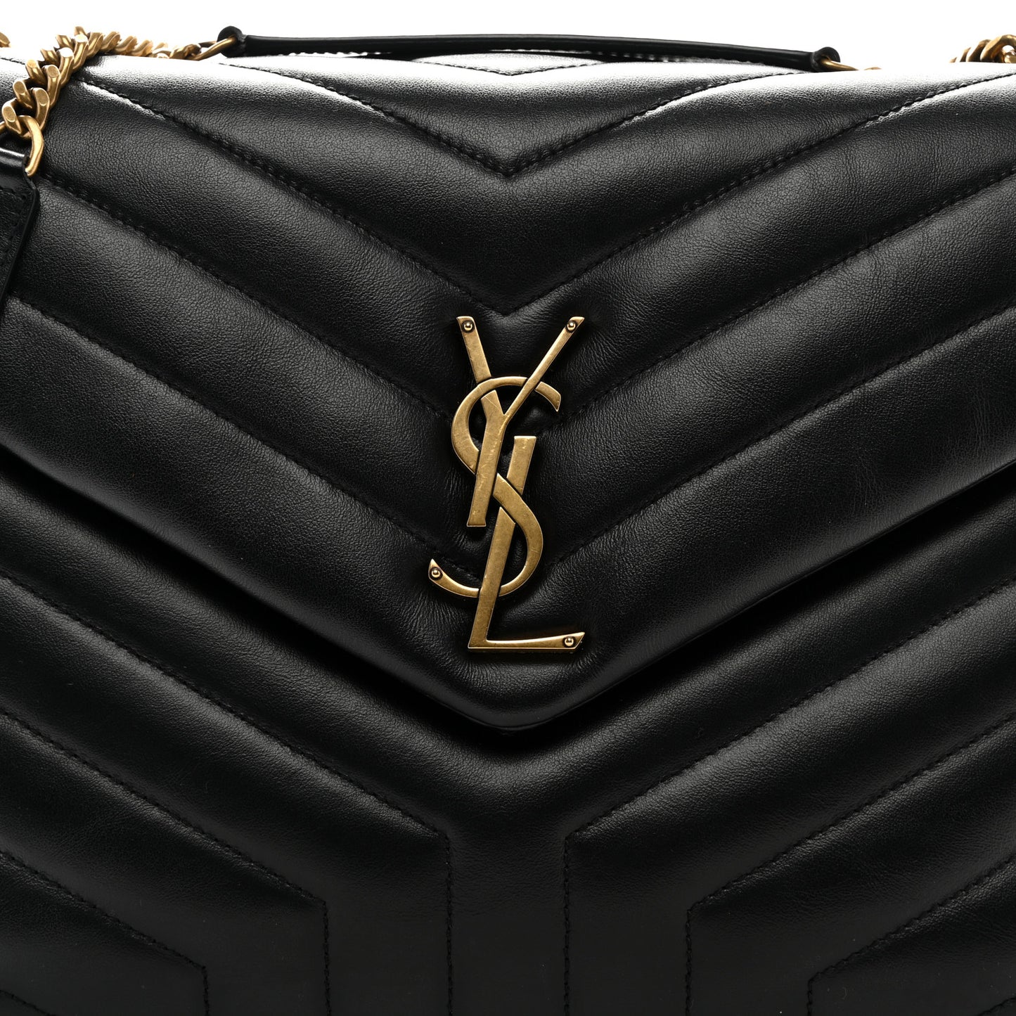 Calfskin Y Quilted Monogram Medium Loulou Chain Satchel Black