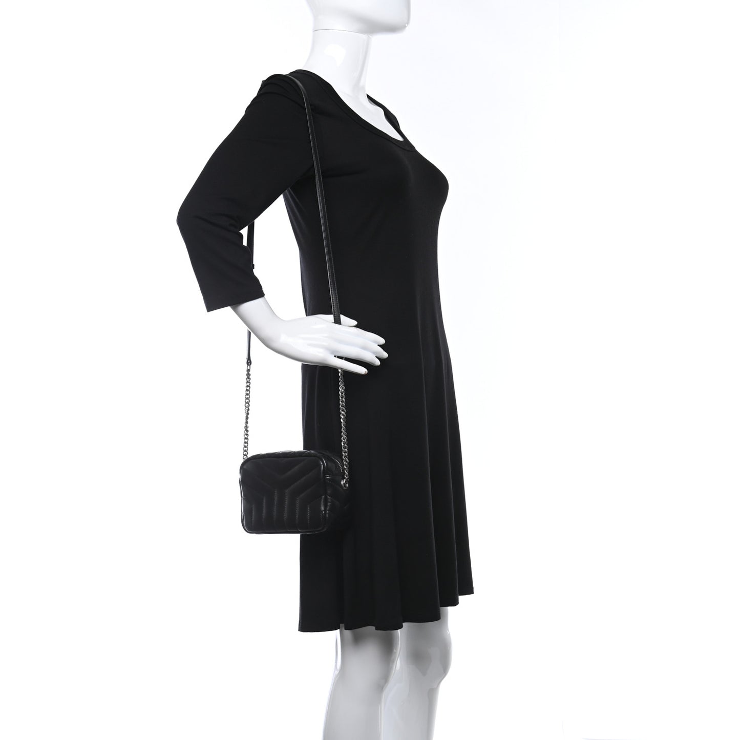 Calfskin Y Quilted Monogram Mini Loulou Camera Bag Black