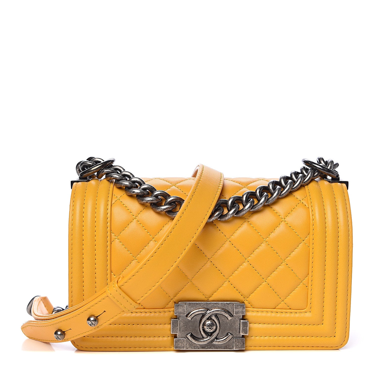 Chanel Lambskin Quilted Small Boy Flap Yellow 1 of 10