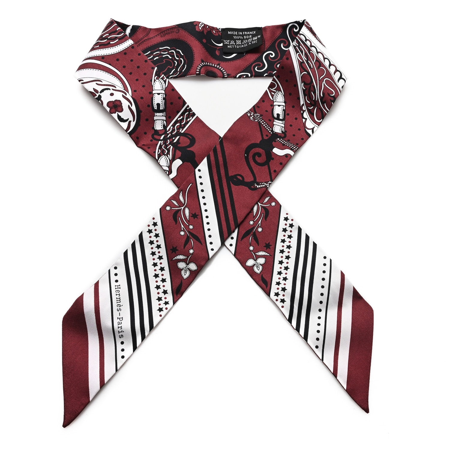 Hermes Silk Festival Des Amazones Twilly Bourgogne White Black 1 of 3