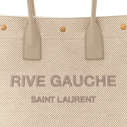 Saint Laurent Linen Calfskin Small Rive Gauche Tote Beige Sea Salt 8 of 10
