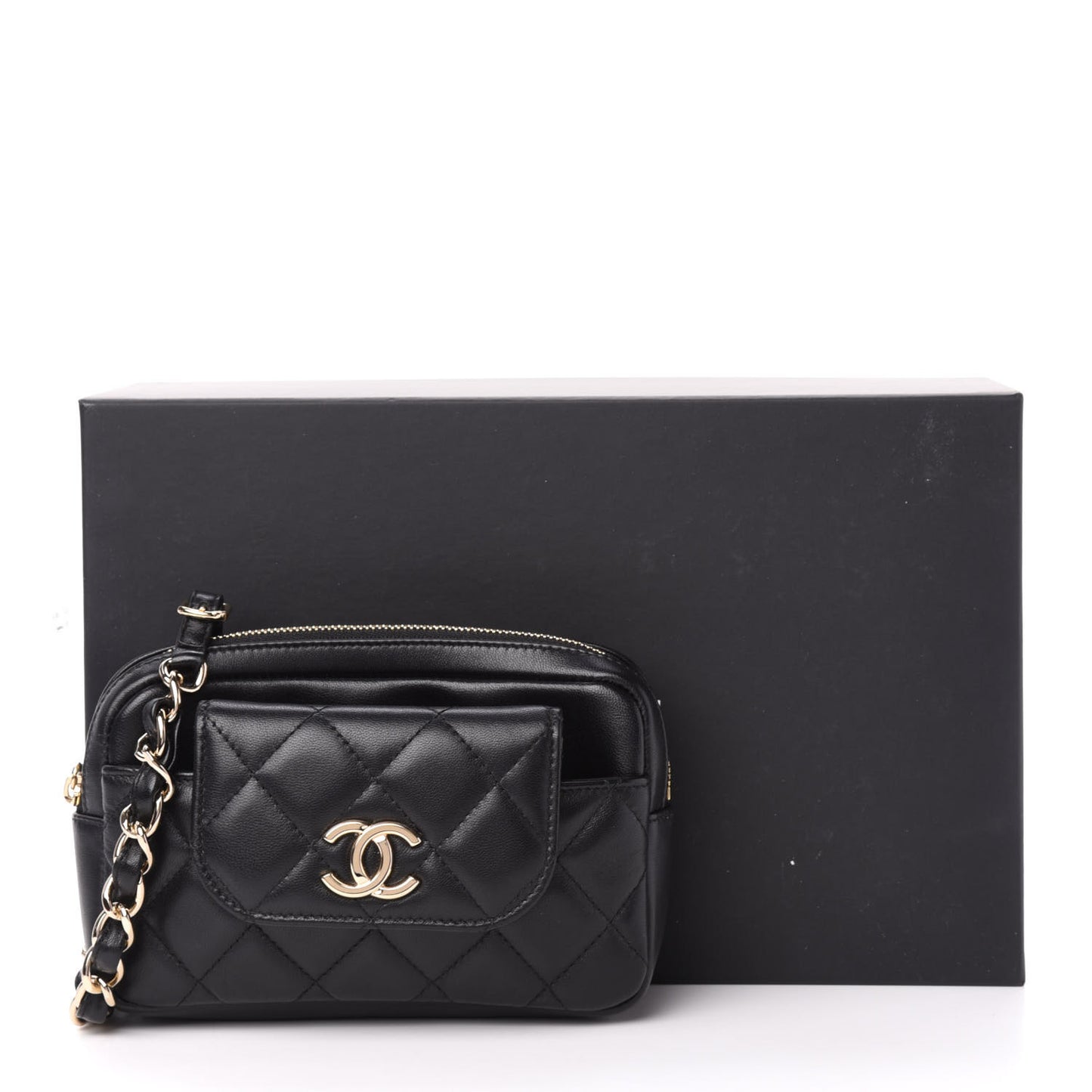 Lambskin Quilted Waist Bag With Pouch Black